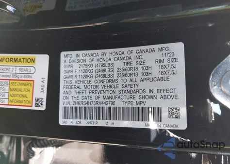 2024 Honda Cr-V Ex-L Awd из США, поврежденный, VIN 2HKRS4H73RH442796